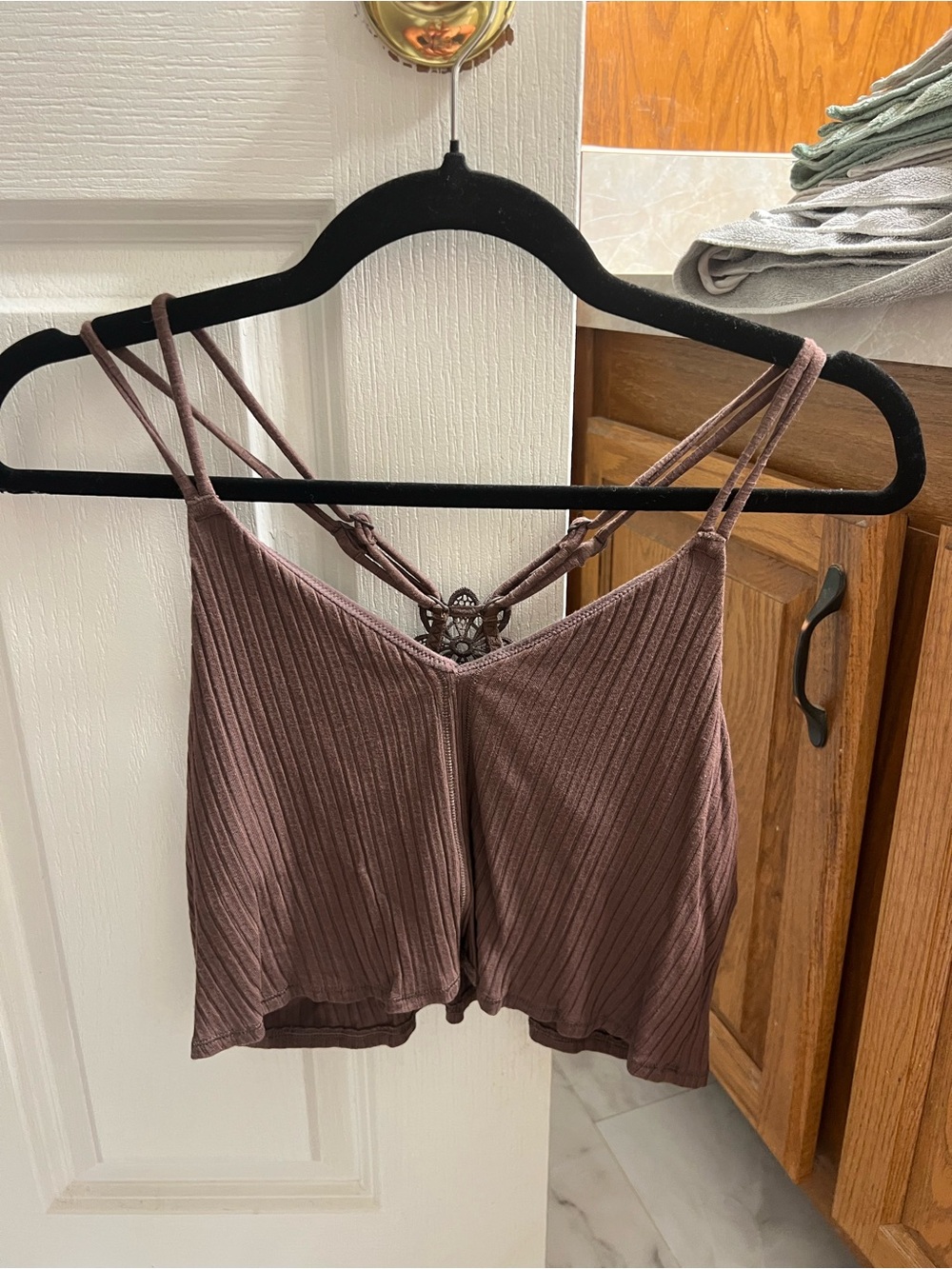aerie Brown Ribbed Cropped Cami